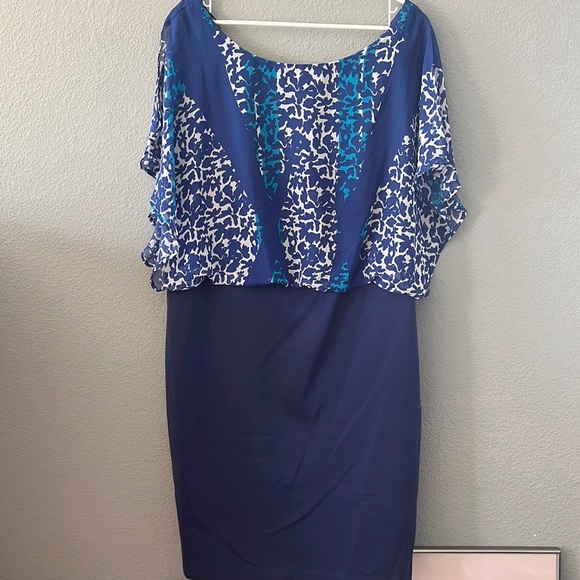 Signature by Sangria Dresses & Skirts - Lovely Sangria women size 18 W blue dress with sheer blue overlay split …